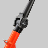 Close-up of a bicycle Handle stem fully adjustable with a black ZIPPRO brand clamp attached to a bright orange T5 by wired 2 ride 